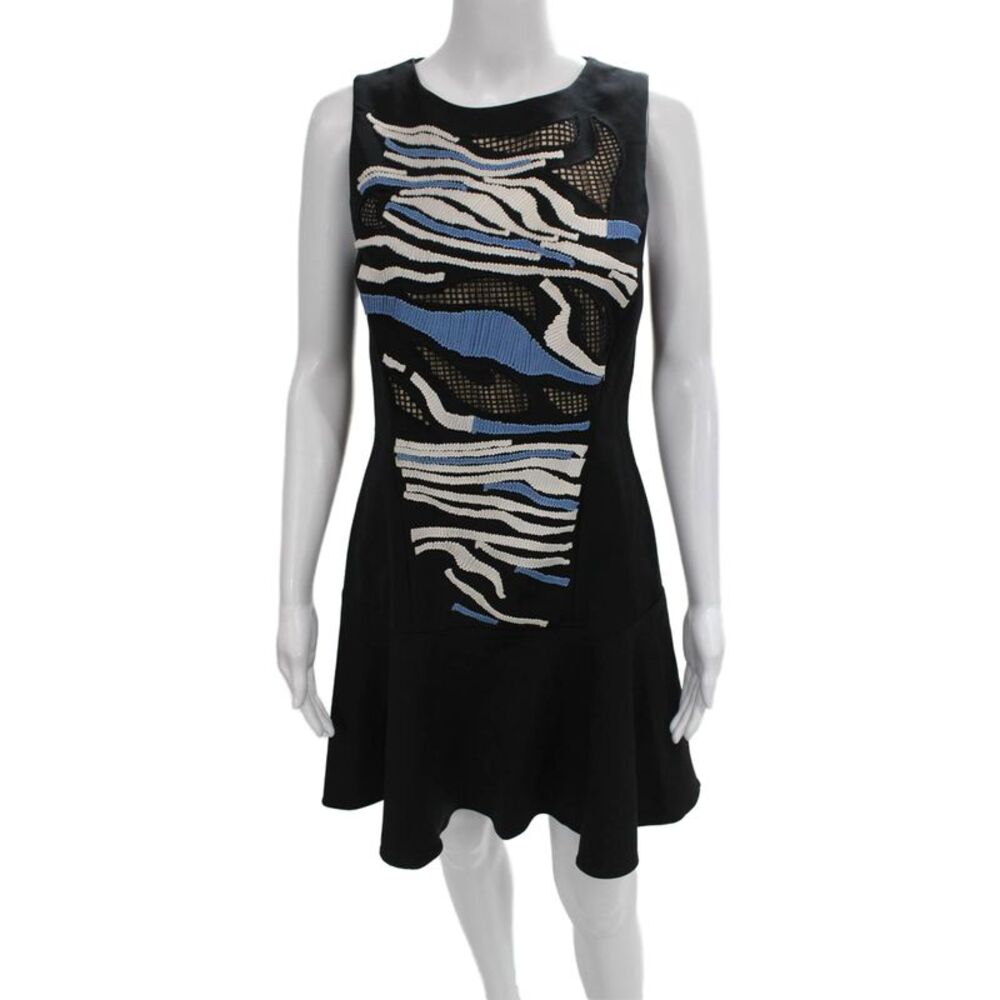 Tibi Women Mini Sleeveless Black Acetate Round Neck Zip Dress Size 8